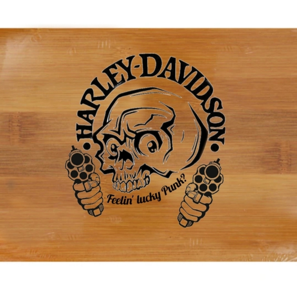 Harley Davidson skull cutting board personalized